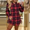 Women's Fashion Spring Fall Plaid Print Long Sleeve POLO Neck Casual Dresses