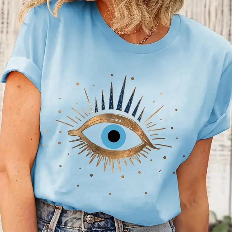 Женская летняя футболка с принтом Golden Eyes, футболки с коротким рукавом, повседневные топы с принтом