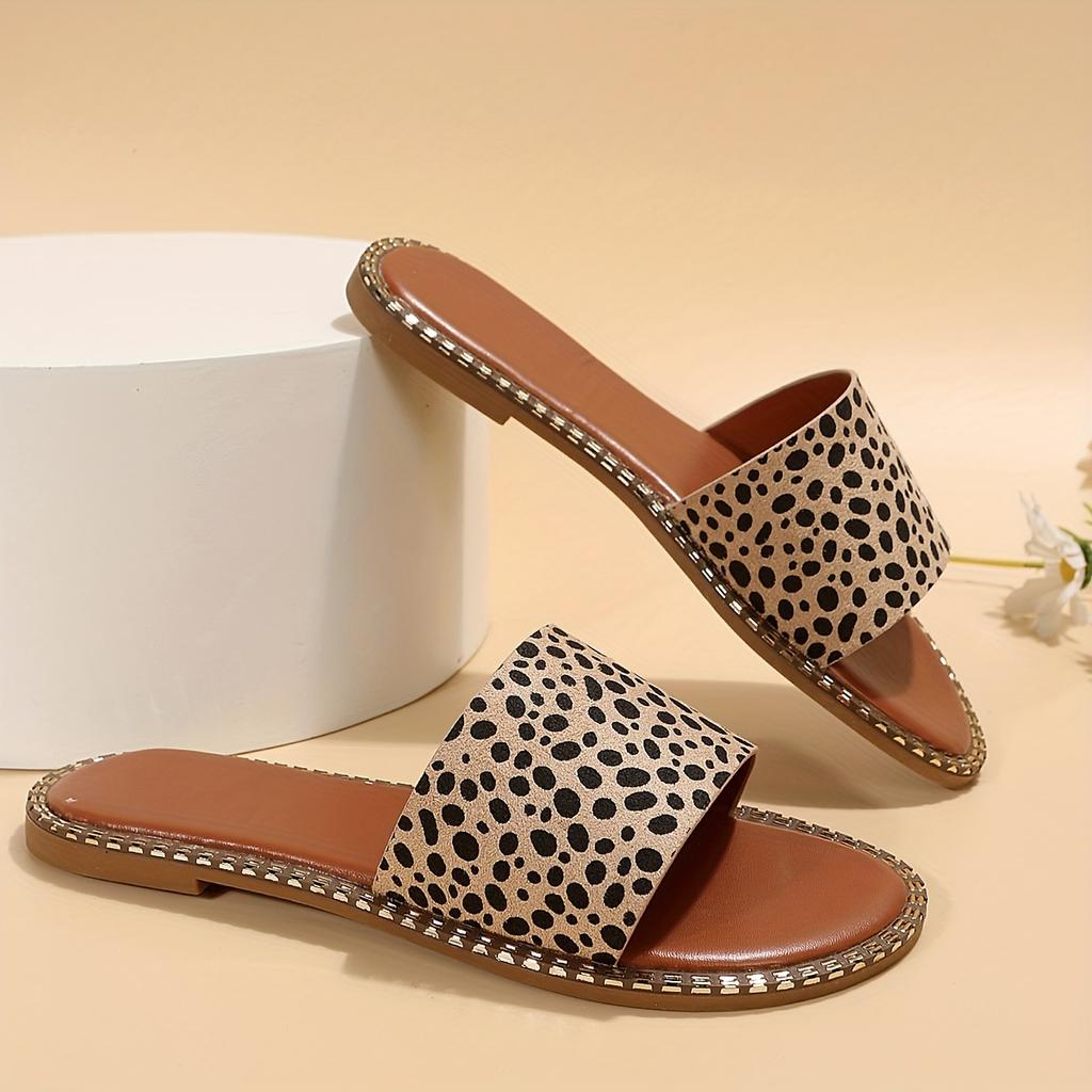 Женские тапочки на плоской подошве с леопардовым принтом, модные нескользящие шлепанцы с открытым носком, уличные и домашние тапочки