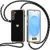 Case for Samsung Galaxy S25 - Silicone Heart Pattern Shockproof Anti-Scratch with Black Lanyard