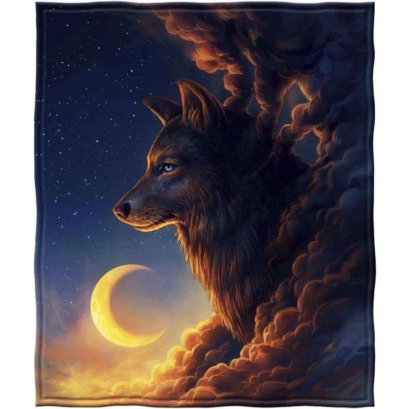 1PC Throw Contemporary Style Digital Printed Howling Wolfs Flannel Blanket for Couch Bed Sofa Comfy Warm blankets Perfect Gifts