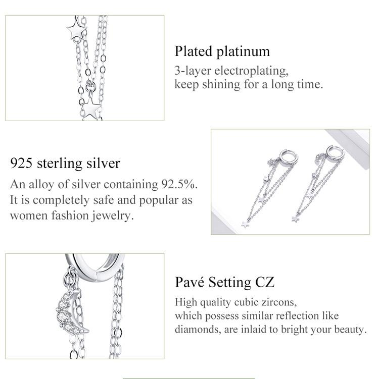 Гипоаллергенные серьги-гвоздики BAMOER из стерлингового серебра 925 пробы для женщин, дизайн со звездами и луной, модные украшения
