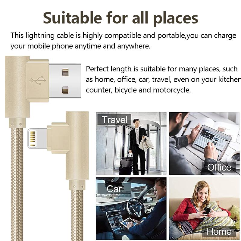 Кабель USB Lightning 90 градусов Игровой провод для 14 13 12 11 X XS XR XS Max 8 7 SE Ipad Быстрая зарядка 3м