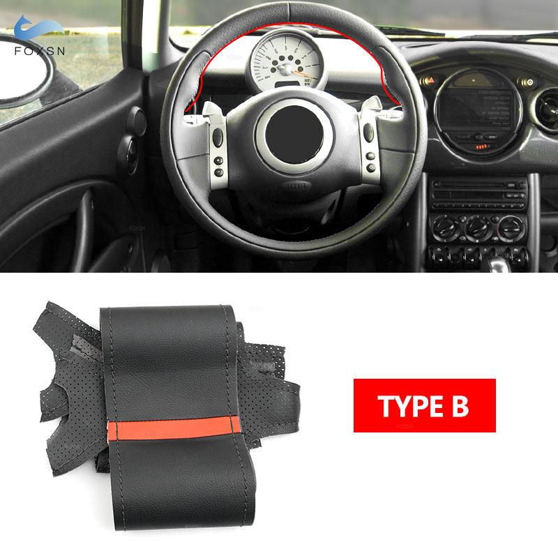 For Mini Coupe 2001 2002 2003 2004 2005 2006 Convertible 2004 -2008 R50 R53 R60 Car Steering Wheel Cover Hand Braid Leather Trim