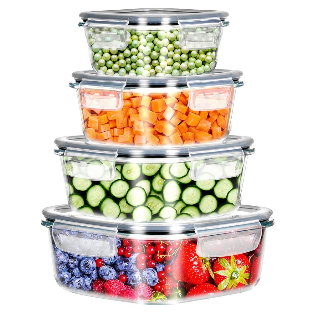 4X Heat-Resistant Glass Kitchen Food Containers Set