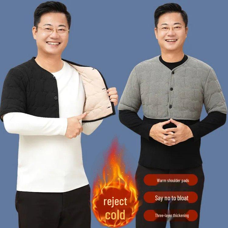 Мужской зимний бархатный стеганый жилет - Теплый, свободного кроя, с защитой плеч и шеи для людей среднего и пожилого возраста