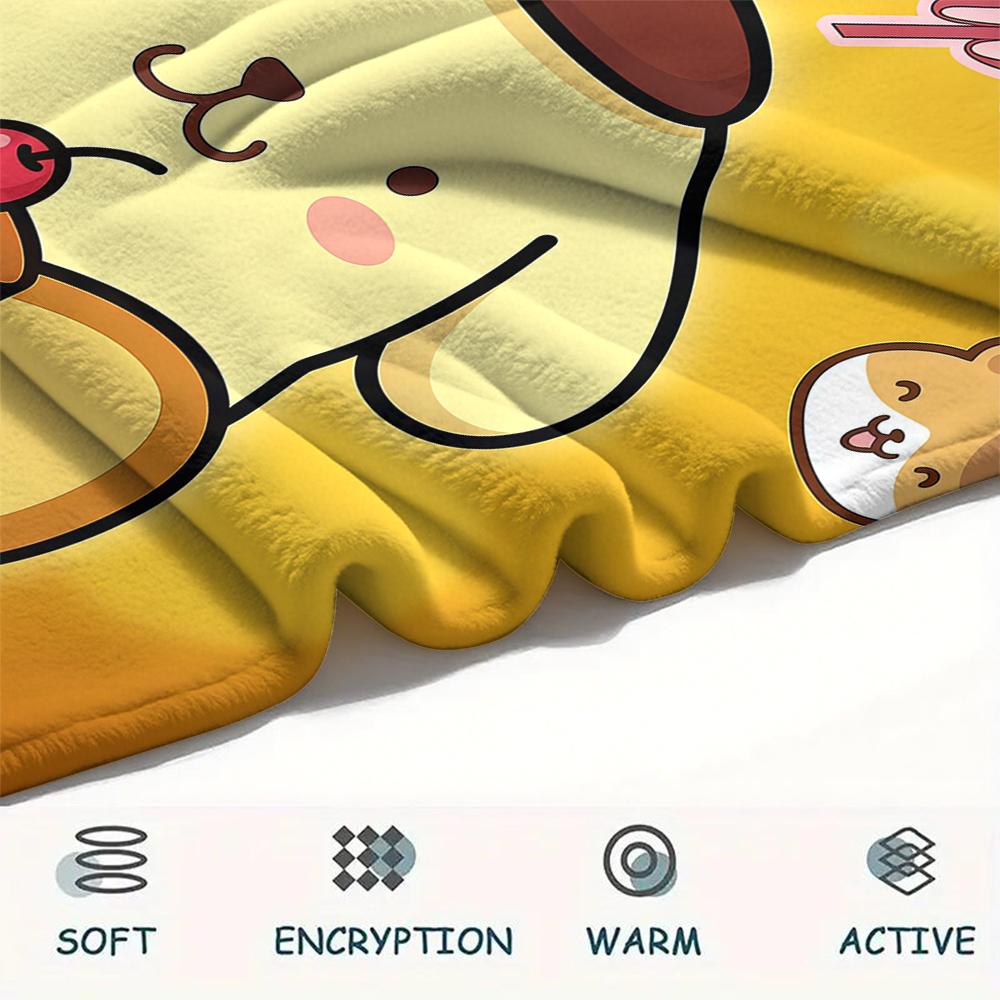 1 шт. Фланелевое одеяло с принтом Pompompurin, Высокое качество, Для всех сезонов, Декор для дома, Тепло и уют, Идеально для Рождественских подарков