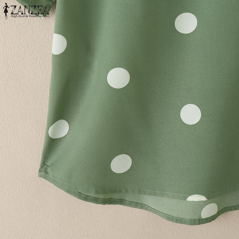 ZANZEA Женская повседневная летняя блузка с принтом в горошек и коротким рукавом