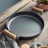 ZISIZ Cast Iron Frying Pan with Wooden Handles