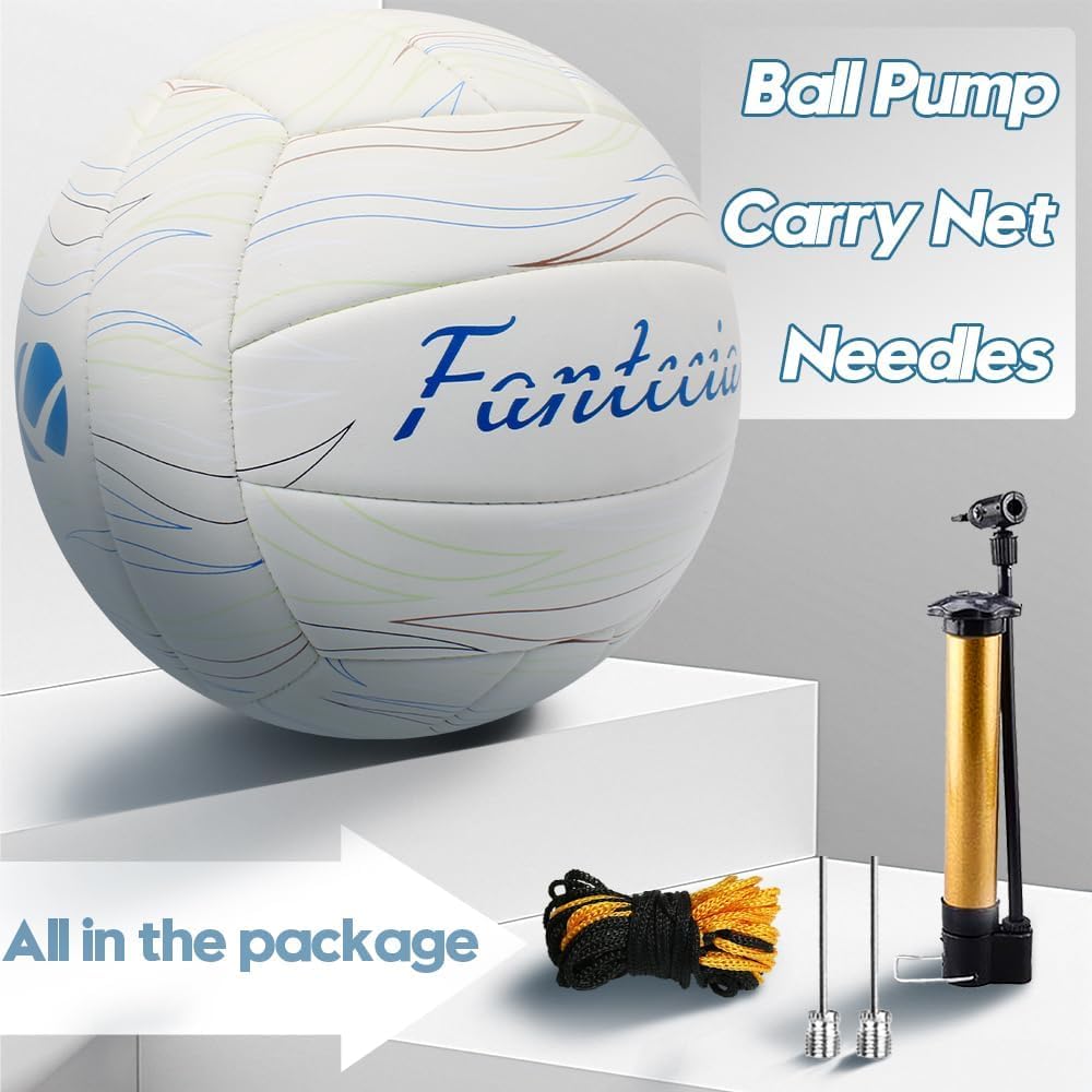 Official Size 5 White Leather Volleyball with Perfect for and Gardens Soft-touch Pump, Indoors, Outdoors, Pools, Beaches, (uninflated)