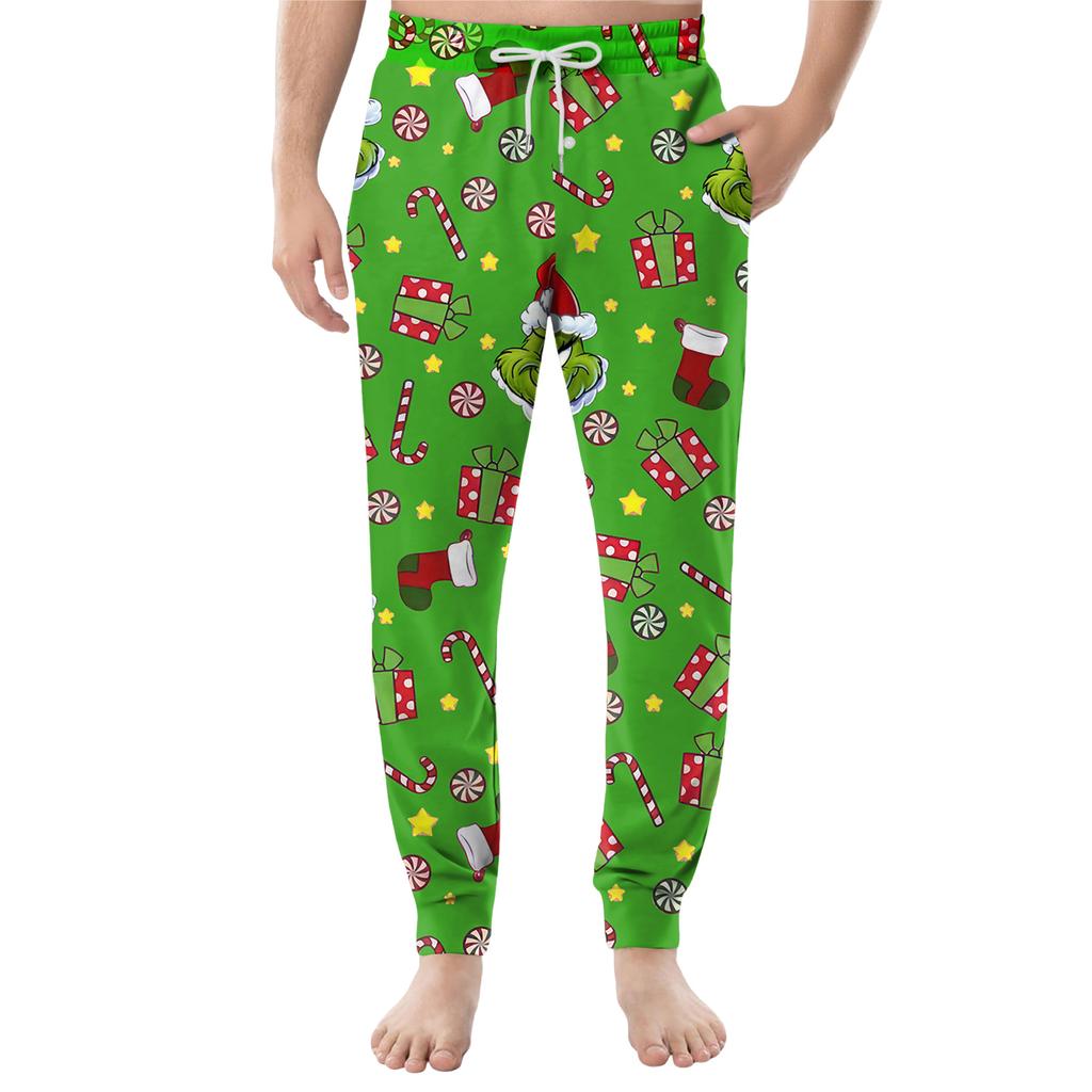 Мужские повседневные брюки с карманами на кулиске и манжетами, домашние брюки для сна