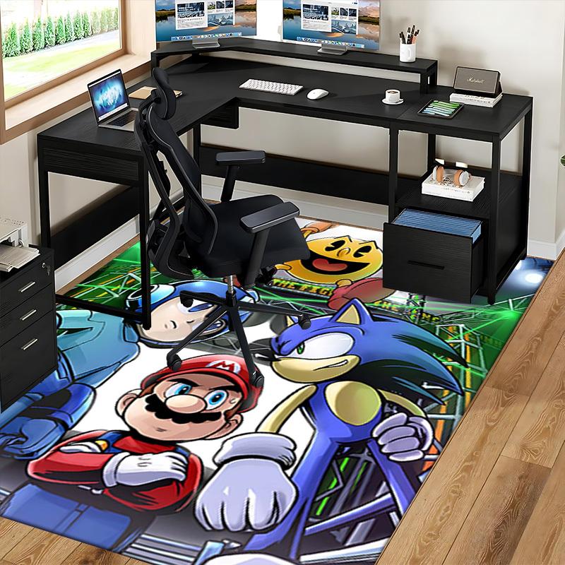 1pc Pac-Man, Mega Man, Sonic the Hedgehog & Mario Chair Mat, Office Rug - Non-Slip Carpet for Home Decor, Gaming Room, Living Room, Bedroom - Suitable
