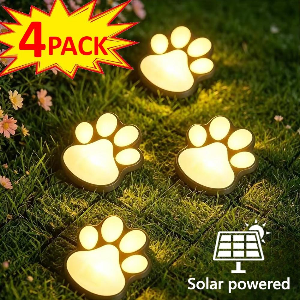 4 Pack Paw Print Solar Lights Solar Lamp in The Shape of Pet's Footprint for Garden Courtyard Terrace Balcony Garden and Lawn