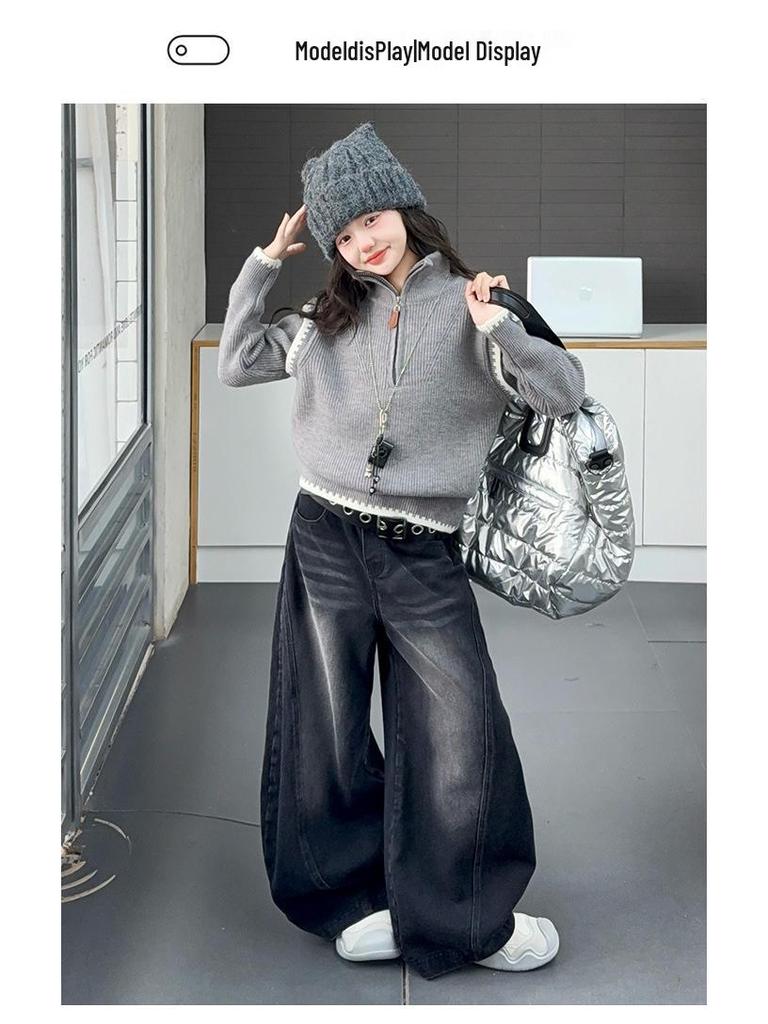 Вязаный свитер для девочек Осень-Зима 2025 - Стильный утолщенный топ для детей старшего возраста