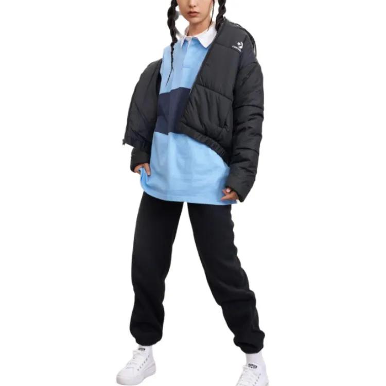 Converse Solid Color Print Logo Lace Up Fleece Lined Thermal Elastic Cuff Knitted Sweatpants Women's Black (Unisex) Knitted Sweatpants