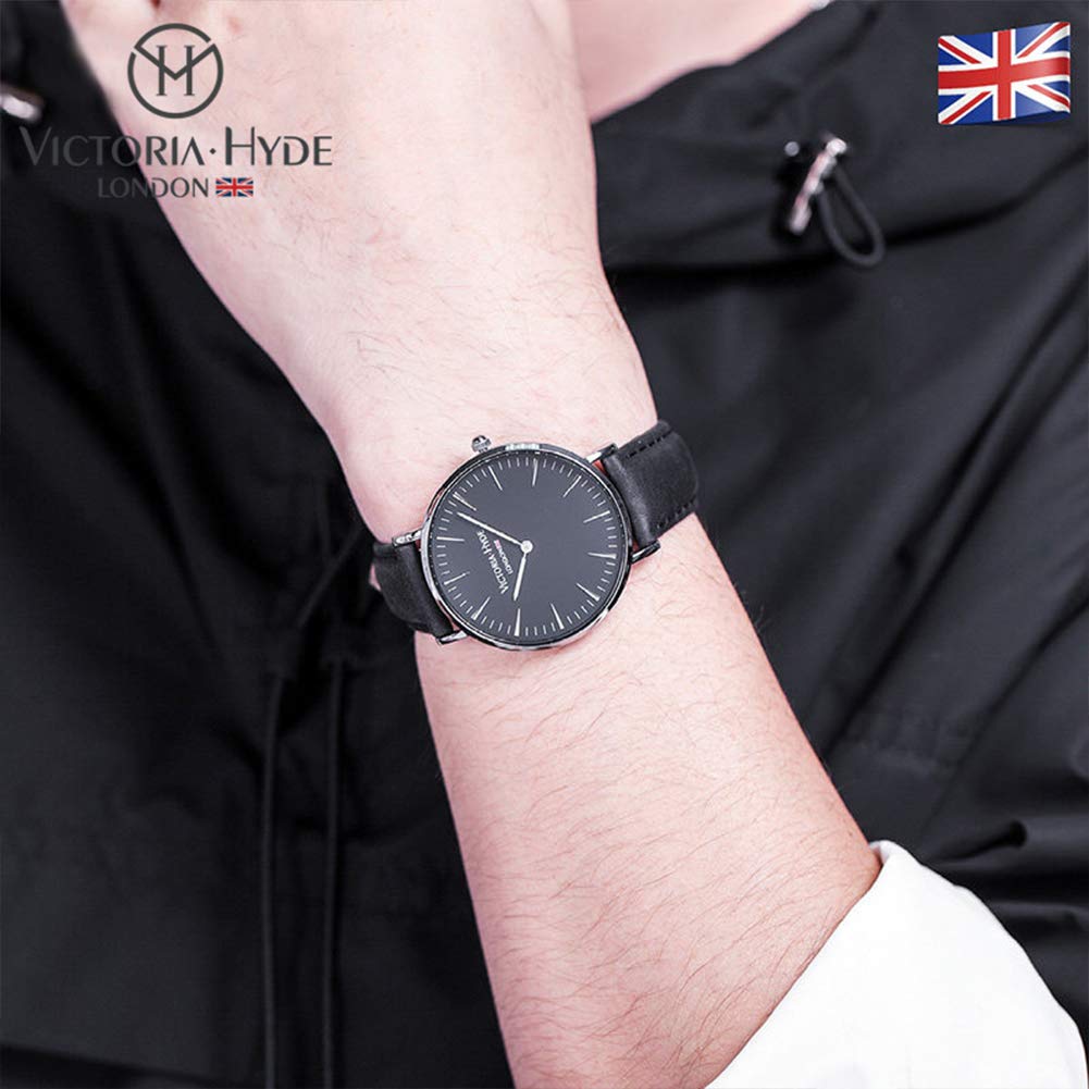 Часы VICTORIA HYDE Простые большие кварцевые часы с мягким ремешком и съемным водонепроницаемым ремешком унисекс популярный подарок для мужчин и женщин (Черный + серебристый)