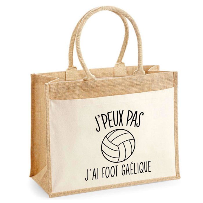 Sac de plage - PLANETEE - Jute avec poche «Football Gaélique J'peux pas» - Coton - Multicolore - 43x33 cm
