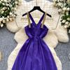 Summer Women Sexy Purple Strapless Open Back Sequined Beading Long Midi Holiday Beach Dress