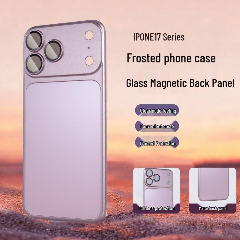 Магнитная frosted AG стеклянная задняя наклейка для iPhone 17 Pro Max, Совместима с Apple 15, Быстрая установка.