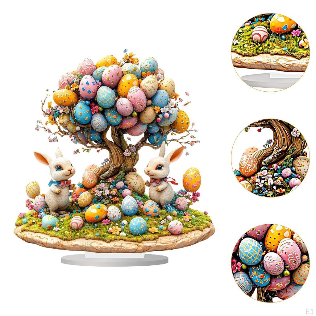 Easter Bunny Ornament Tabletop Home Decor Colorful Eggs Creative 2D Flat Acrylic for