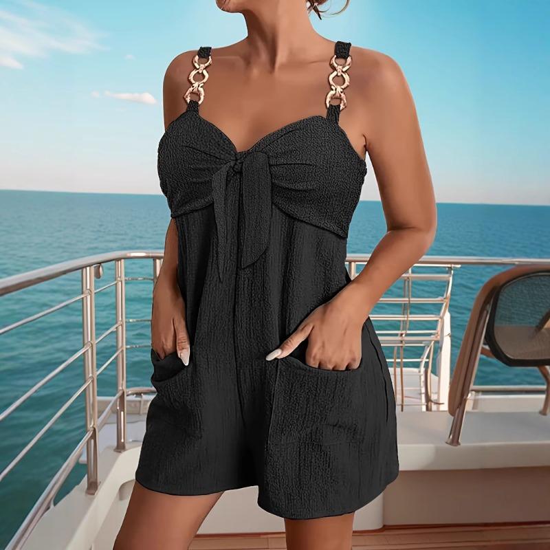Women European Style Casual Summer Backless Short Suspender Jumpsuit