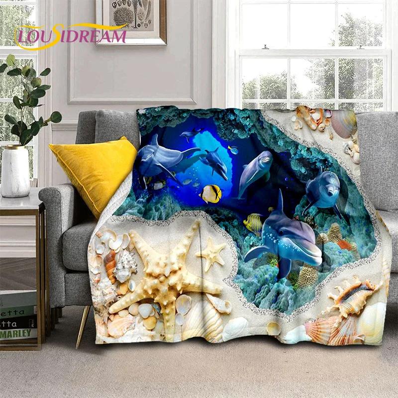 3D Illusion Underwater World Seabed Shark Dolphin Soft Flannel Blankets,Throw Blanket Comfortable Blanket for Beds Home Bedroom