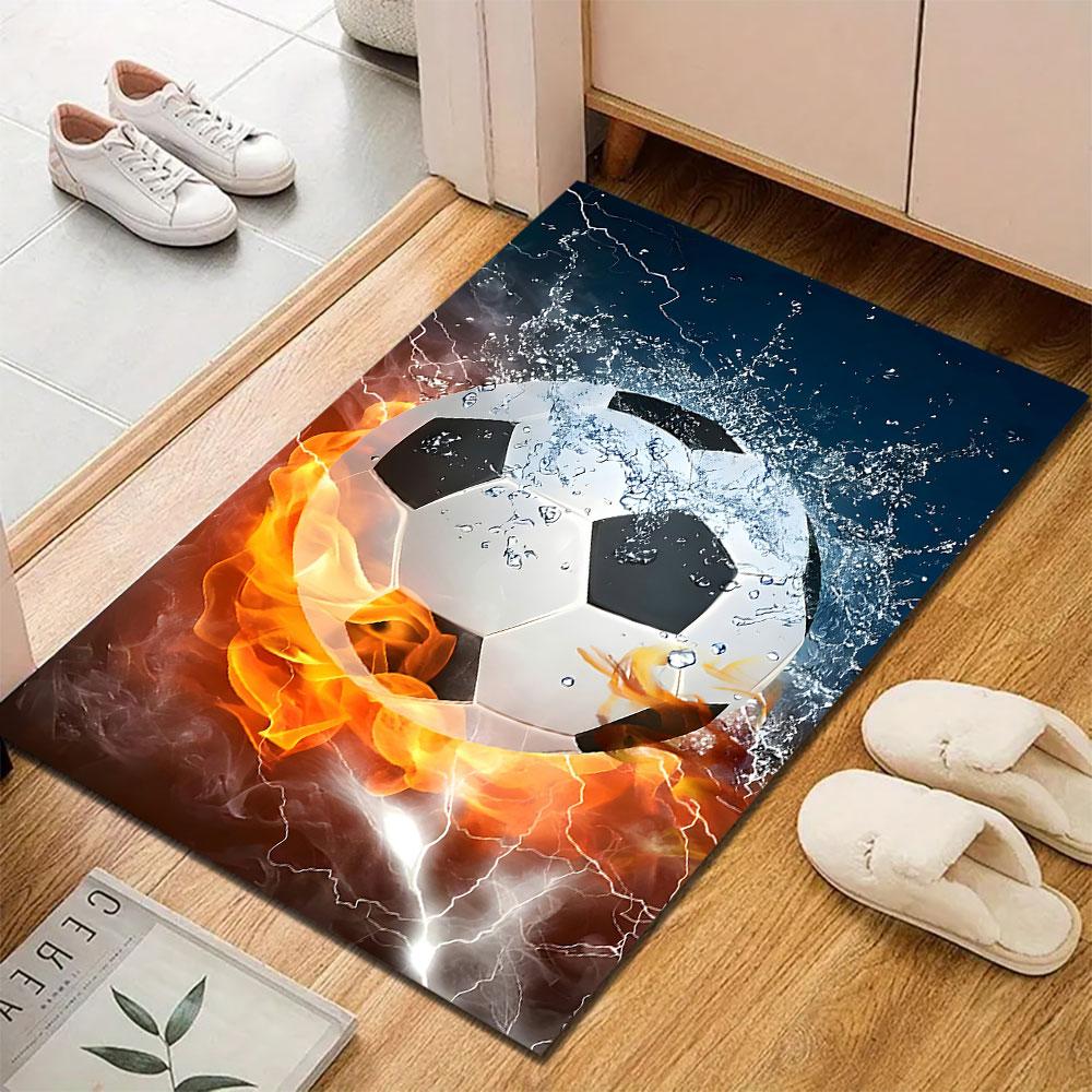 "Fiery Soccer Ball in Water Splash" Patterned carpet, suitable as a non slip play mat for the living room and bedroom sofa