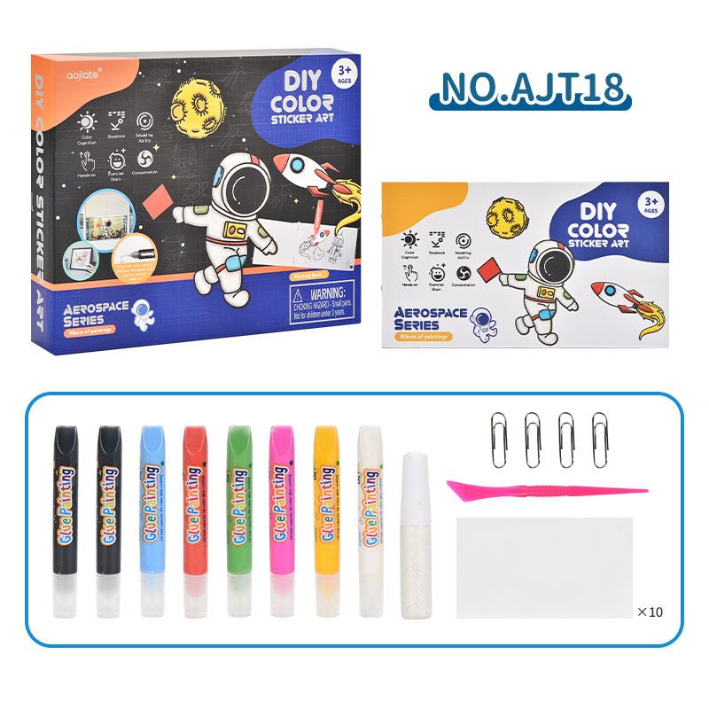 Children's Free Baking Glue Painting Pigment Atlas/DIY Album Marine Astronaut Engineering Vehicle Unicorn Template Suit