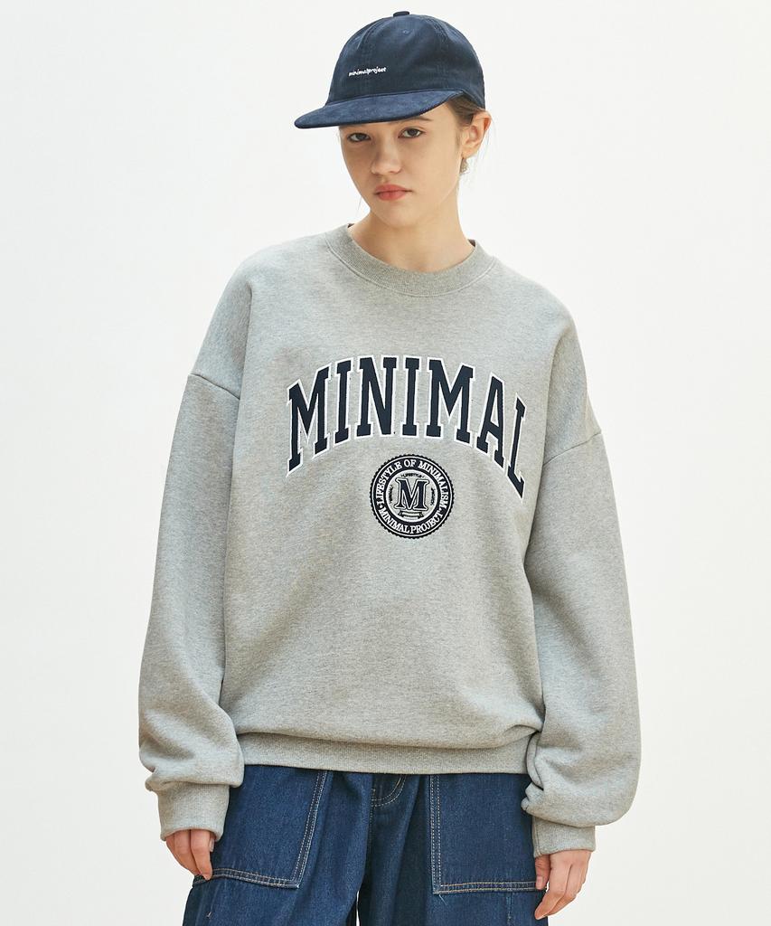 MINIMALPROJECT University Arch Embroidered Logo Oversized Sweatshirt Mmt129 [Gray]