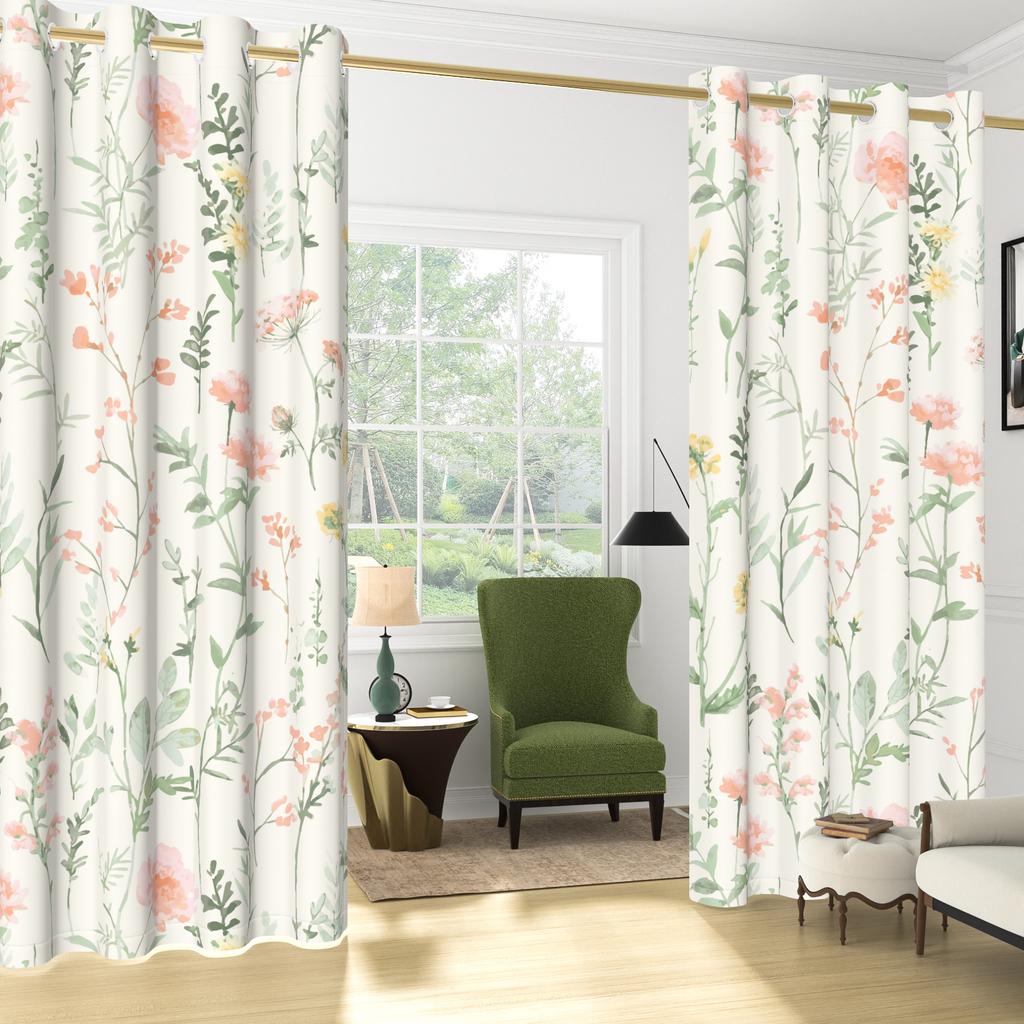Set Of 2 Bohemian Plant Leaves Curtain Natural Flowers Farmhouse Curtains Living Room Bedroom Kitchen Decor Window Darkening For Great Made Polyester