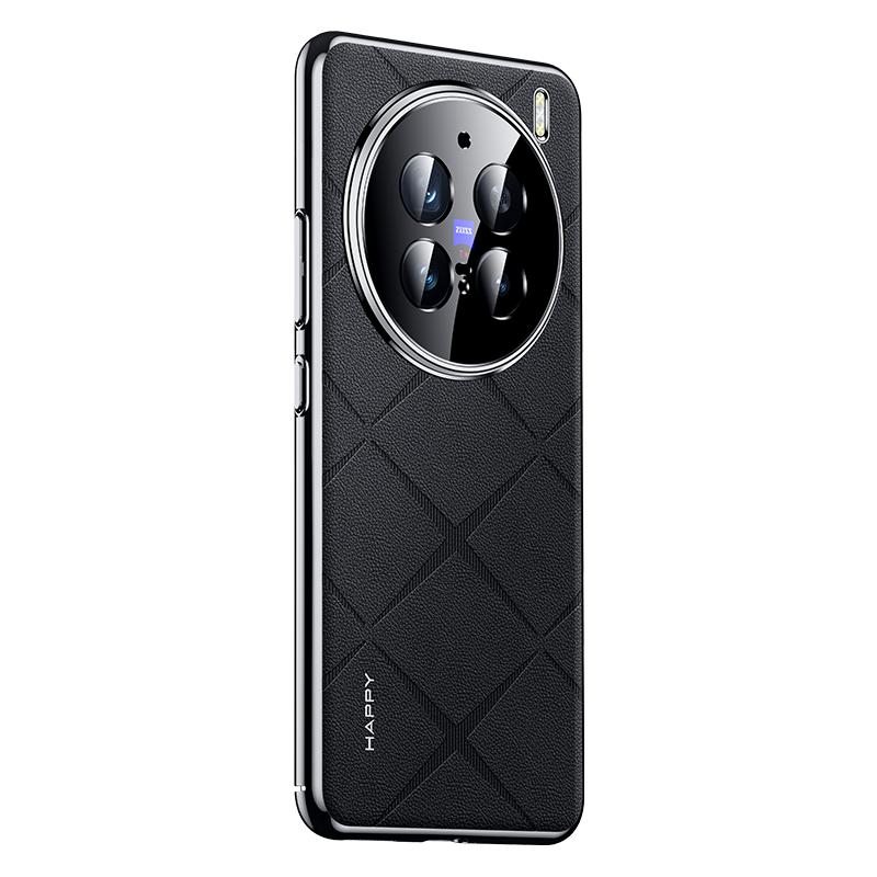 KEYSION Grid Pattern PU Leather Case for VIVO X200 Pro 5G Plating PC Camera Lens Protection Phone Back Cover for VIVO X200 Pro