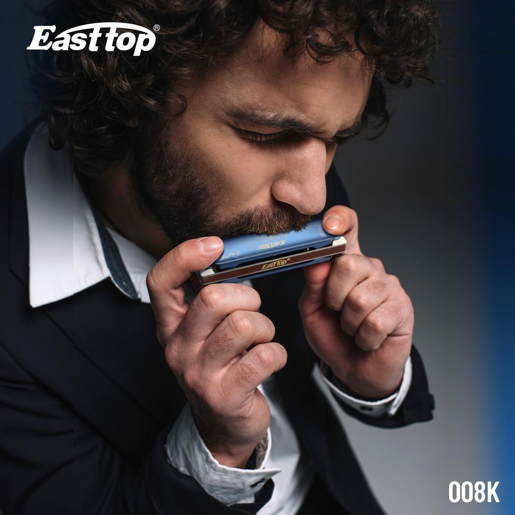 Набор из 12 предметов: диатоническая губная гармоника East Top Blues Harp (10-20 дюймов), латунная, холщовая, с функцией чистки, отверстиями, тонами, чехлом, футляром и салфеткой, для начинающих.