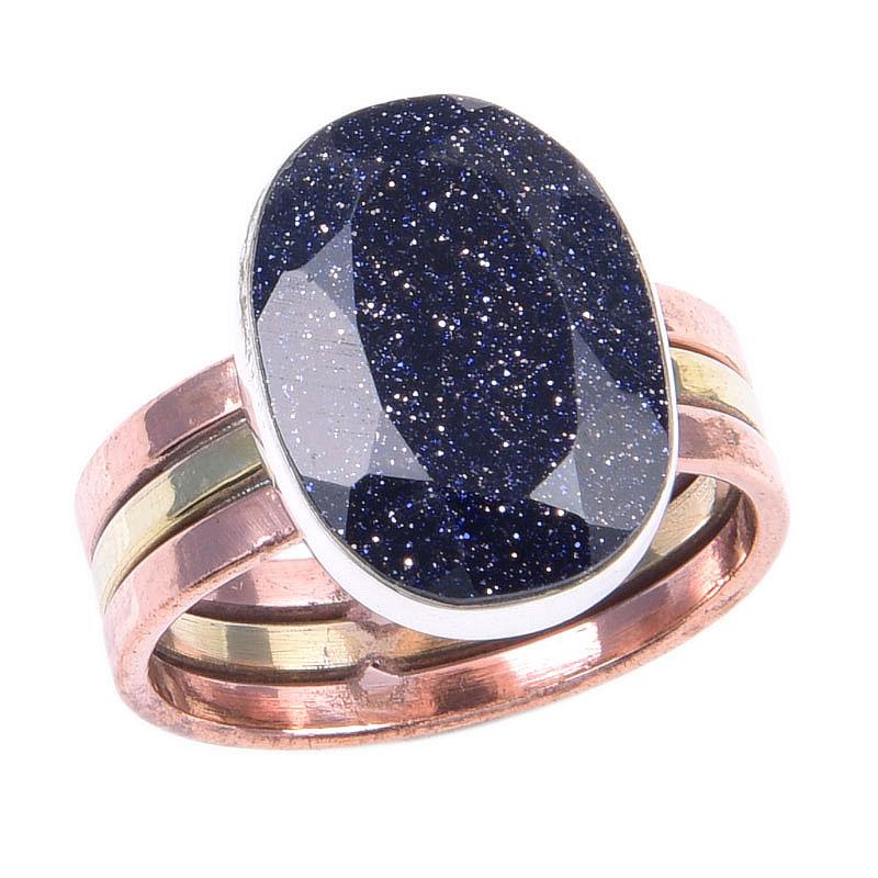 Кольцо в подарок из двухцветного серебра 925 пробы с натуральным солнечным камнем S.9 d8E99