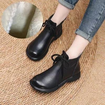 Осень и зима новые мягкие кожаные ботинки от Mother Martin короткие хлопковые ботинки удобные мягкие подошвы французские простые женские одинарные ботинки новые китайские женские