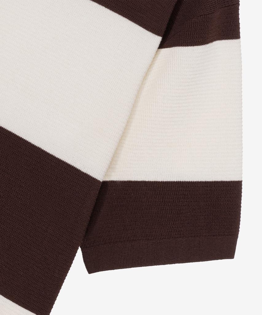 MINDBRIDGE [Couture] Стильный вязаный топ с короткими рукавами, воротником и блочным принтом, который можно стирать, полуприлегающего кроя