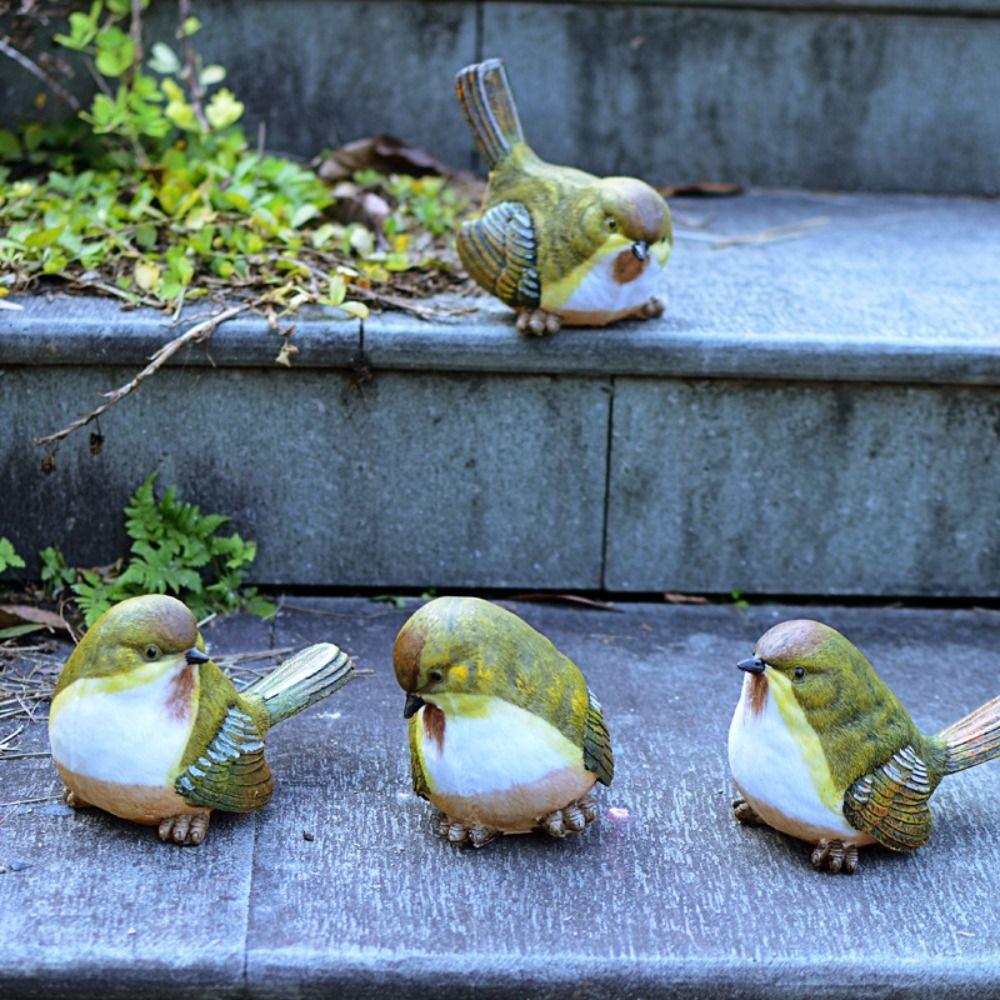 4 шт. поделки из смолы птицы статуэтка мультфильм милый животное скульптура смешные имитационные миниатюры статуэтка вилла