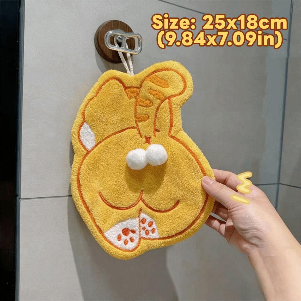Strong Water Absorption Cat Egg Hand Towel Coral Fleece Absorbent Towels  Kitchen Bathroom Use