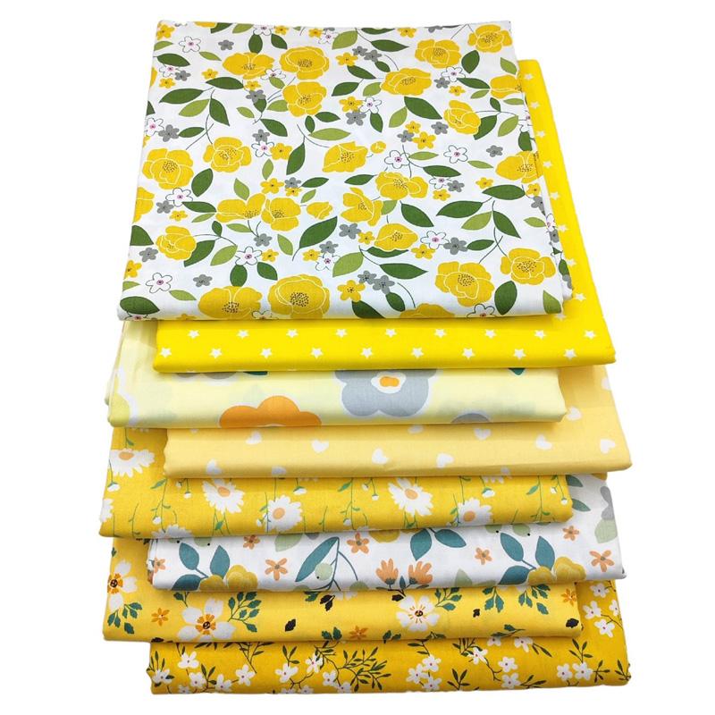 8 шт. Лоскутная ткань DIY Швейный Квилтинговый материал 25x25 см Желтый с принтом 20x25 см Саржевое переплетение Цветочная серия Хлопковая ткань