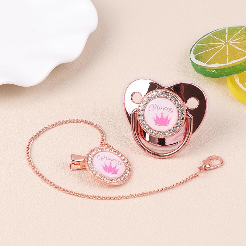 1 шт., блестящая корона, набор цепочек для пустышки, подарок на детский душ, силиконовая пустышка для новорожденного, прорезыватель для зубов, детская соска-пустышка