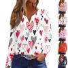 Women's Fashion Casual Valentine's Day Printed V-Neck Long Sleeve Button Down T-Shirt Top