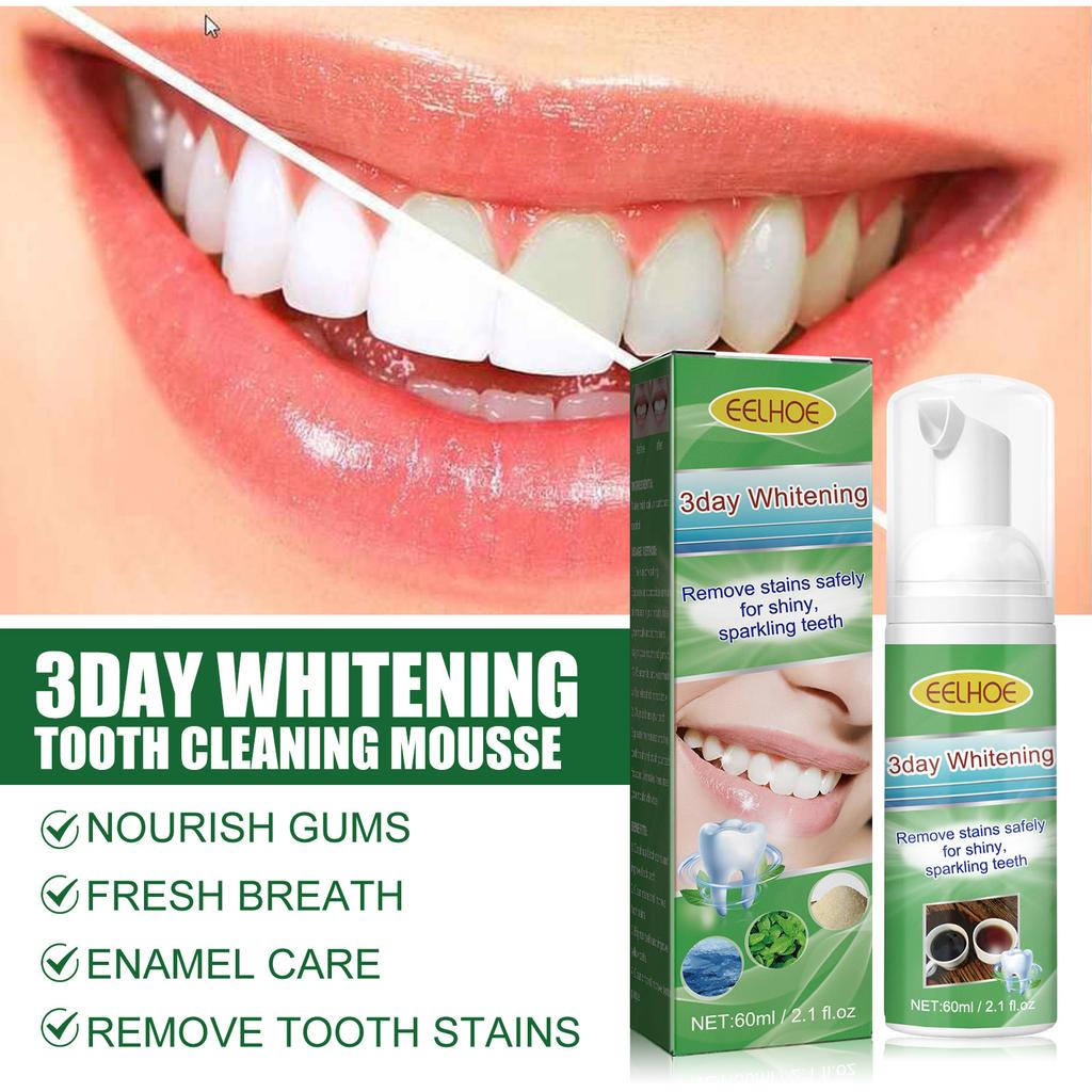 EELHOE Teeth Whitening Mousse Toothpaste Dental Bleaching Deep Cleaning Removes Stains Dentistry Tool Fresh Breath Oral Hygiene Product 60ml
