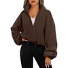 Women Solid Color Velvet Sporty Casual Coat Top Stand Collar Zipper Sweatshirt