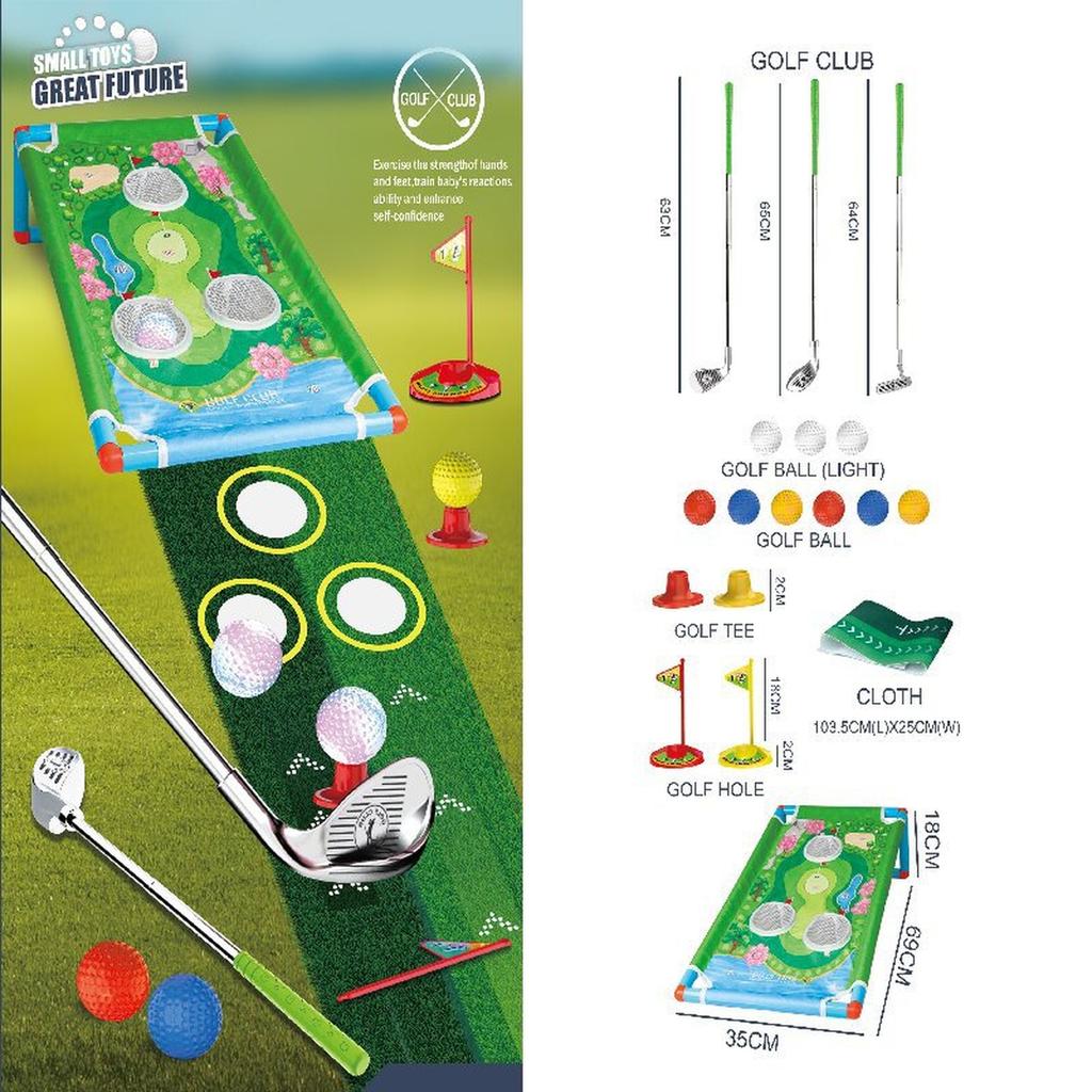 English: Kids Golf Set Toy Indoor & Outdoor Simulation Portable Retractable Trolley Case Parent-Child Interactive