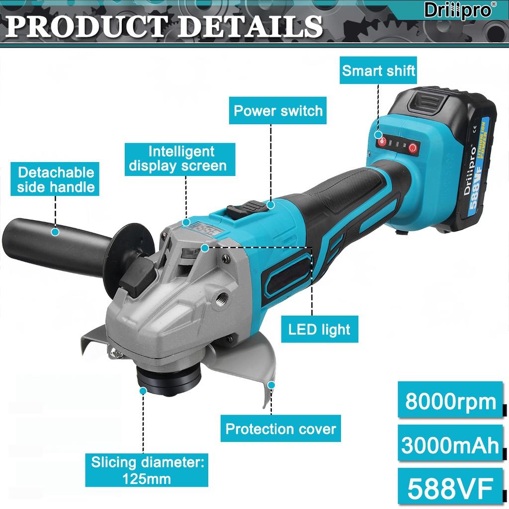 125MM 588VF Brushless Electric Angle Grinder Digital Display Cutting Machine Power Tools + Lithium-Ion Battery For 18V Battery New