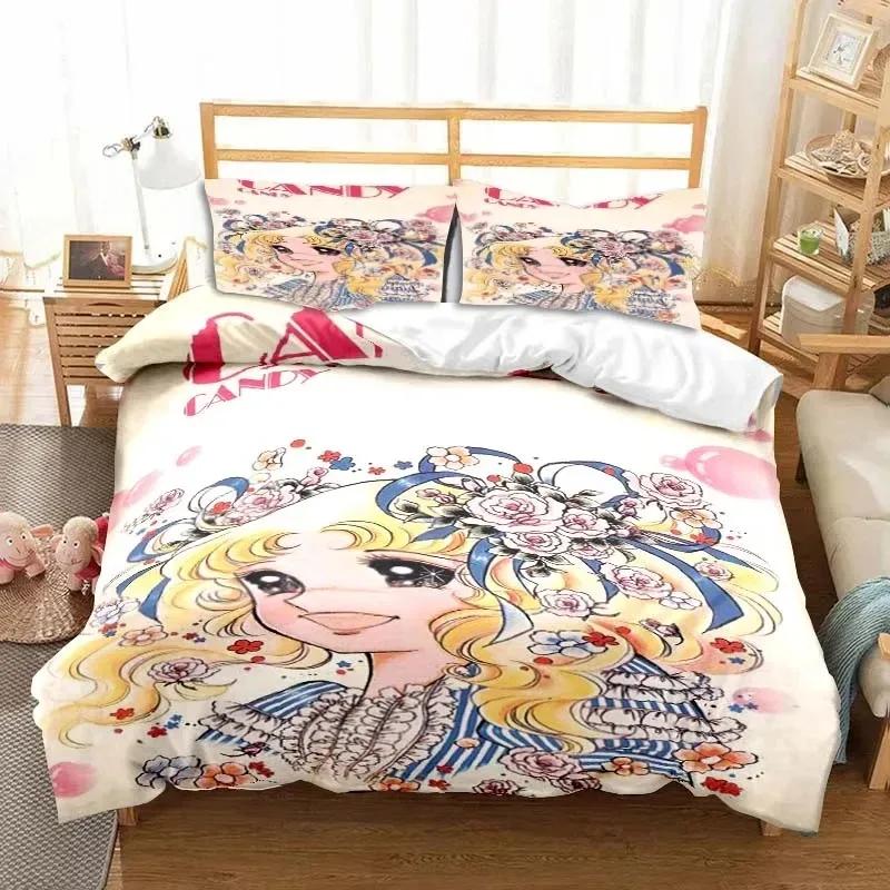 3D Print Manga Candy Cute Cartoon Bedding Set Double Twin King Duvet Cover Comforter Pillowcase Boys Girls Adults Bedroom