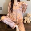 "Korean Ins-Style Imitation Silk Pajamas: Women's Long-Sleeve Cute Bear Dot Set"