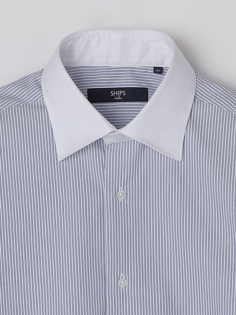 SHIPS Colors Мужская рубашка с широким воротником и полоской «клерк», не требующая особого ухода, синяя, размер 40, 211130390
