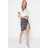 Black Printed Pleated And Slit Fitted High Waist Mini Knitted Skirt Twoaw22et0401