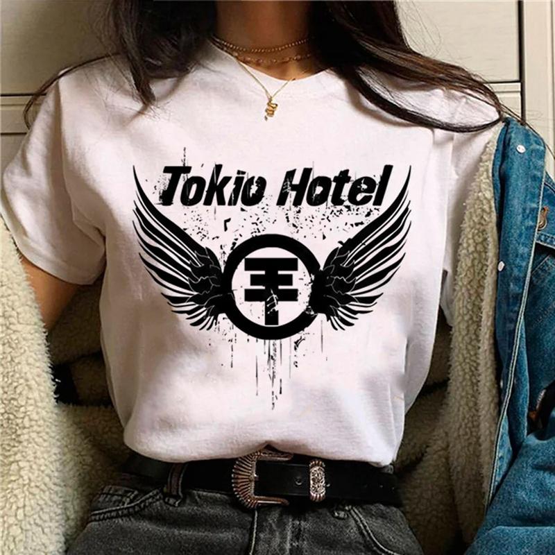 Tokio Hotel Anime Streetwear White Fashion Women T-Shirts Harajuku Clothes Short Sleeve Summer Tees Casual Female O-Neck Tops