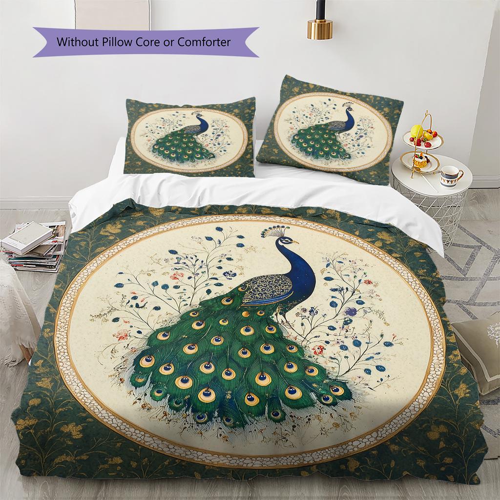 Peacock 2  Pattern Bedding Quilt Set Quilt Cover Pillowcase Home Decoration  Gift (1 * duvet cover + 2 * pillowcase, without core)